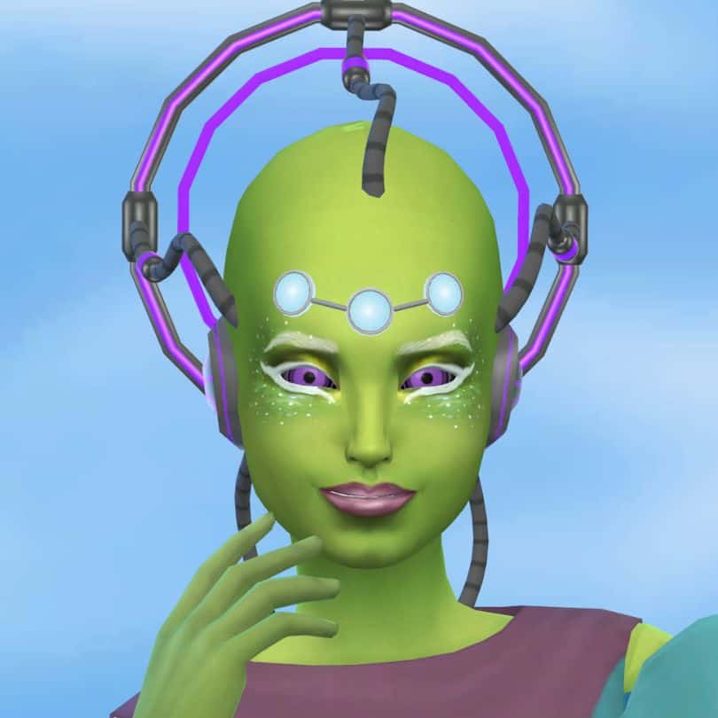 green alien with head ears halo