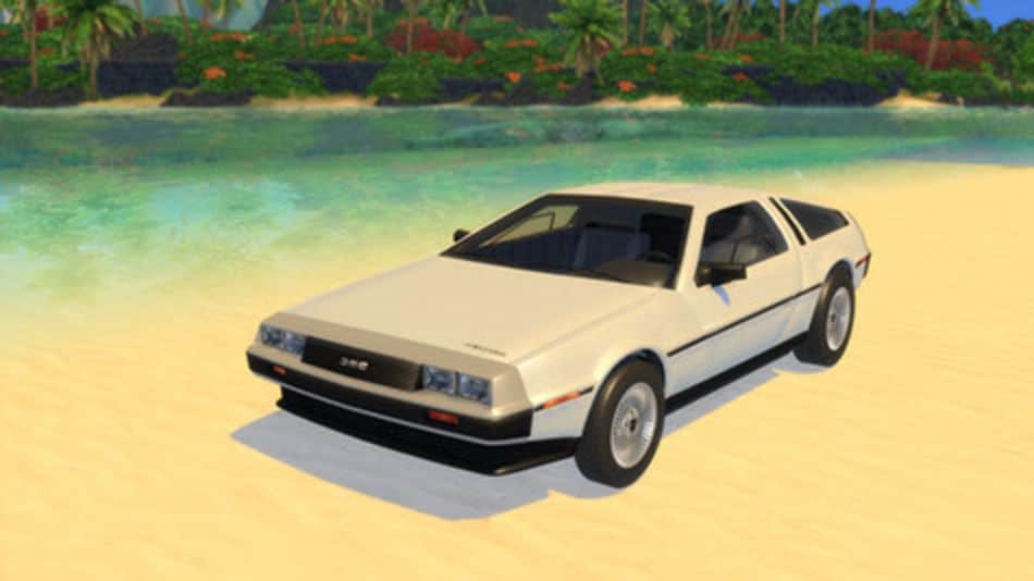 delorean car on beach