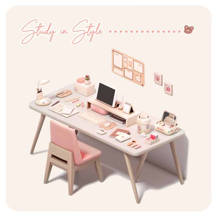 desk full clutter cc in pink