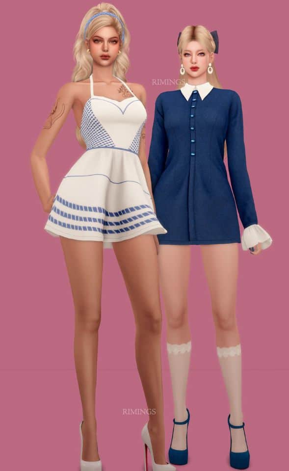 two white and blue barbie outfits