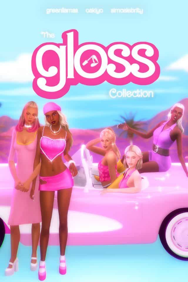 Barbies posing with a pink convertible