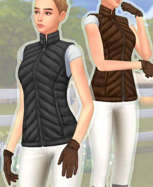 female sims wearing equestrian vests