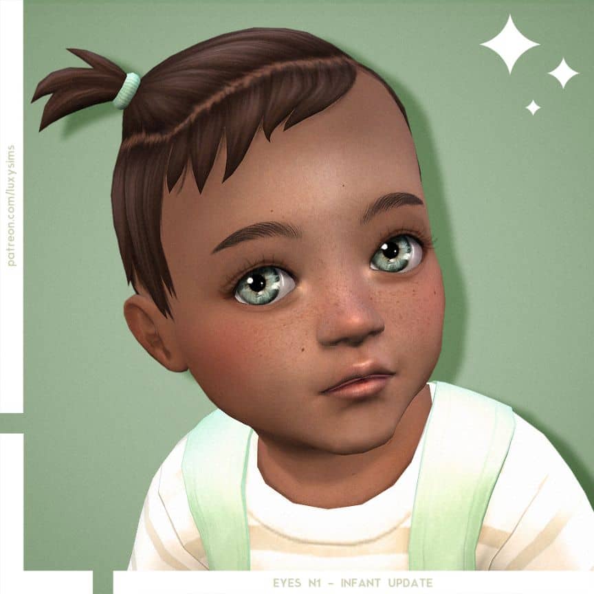 infant sim with large shiny green eyes