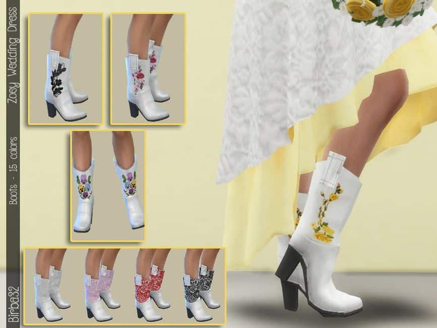 white heeled cowboy boots with flower details