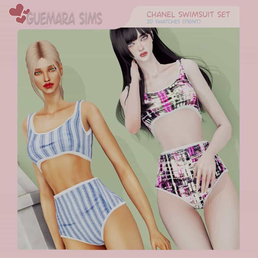 two female sims modeling high waisted bikinis