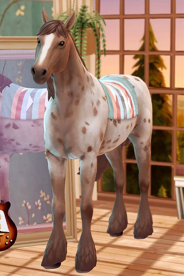 horse sim standing inside a property