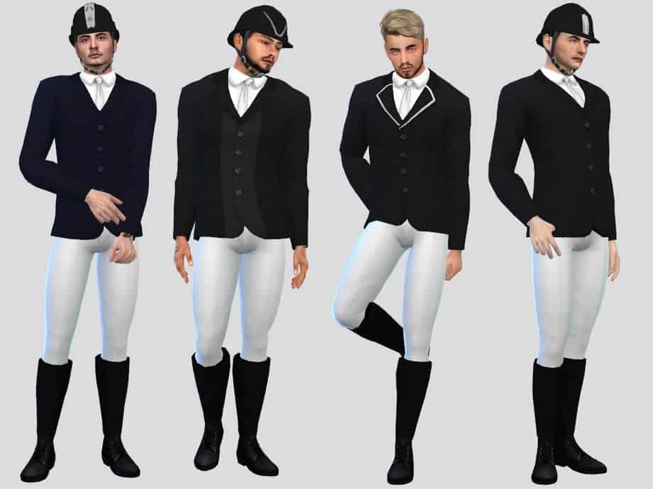 male sims wearing an equestrian outfit