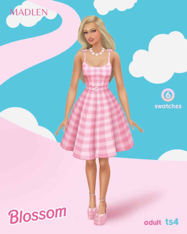 blond Barbie wearing a pink and white checkered dress