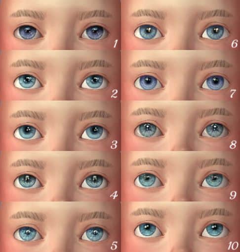 close up collage of 10 sets of infant eyes