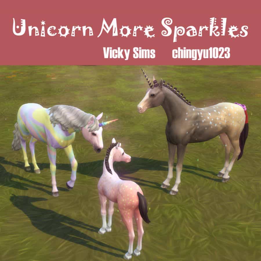 three sparkling sims 4 unicorns