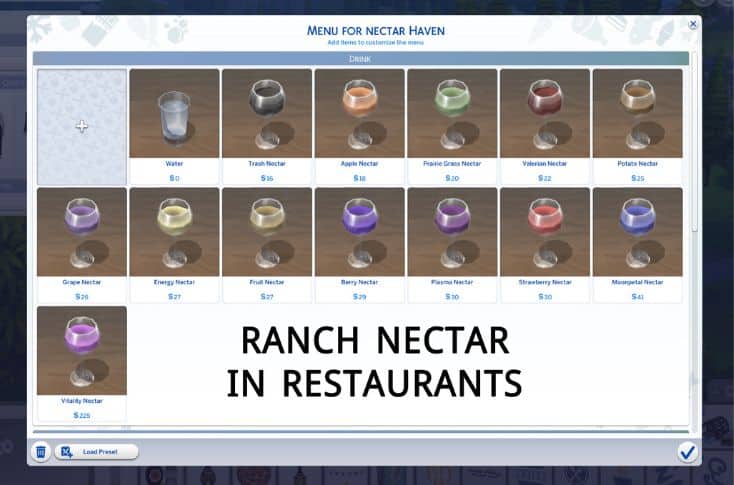 sims 4 menu colorful nectar drinks
