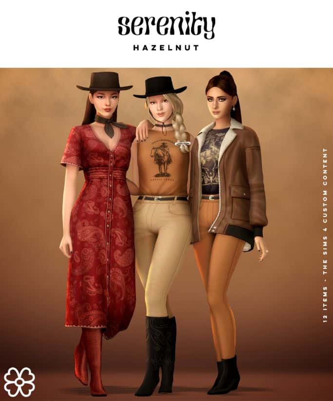 trio of female sims dresses for the horse ranch