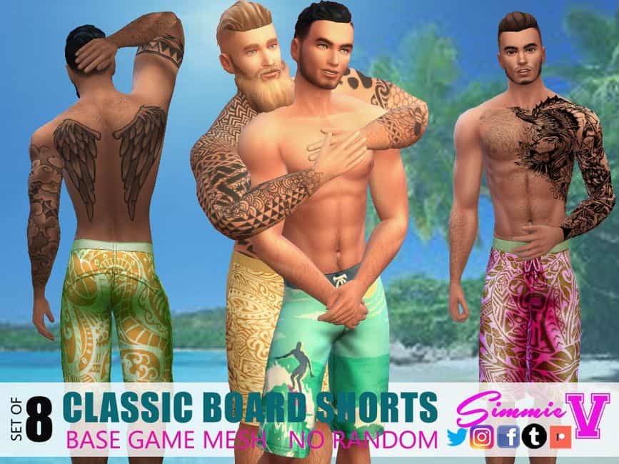 4 male sims modeling classic board shorts