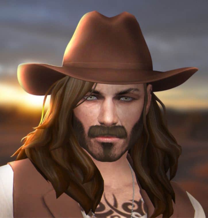 male cowboy wearing a large brown cowboy hat
