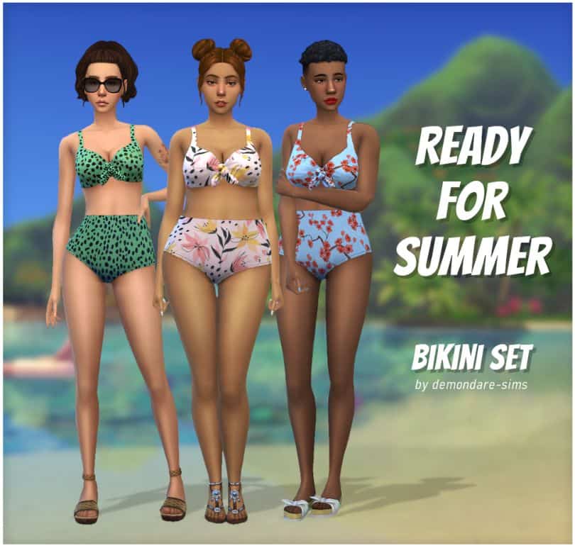 female sims modeling high waisted bikinis