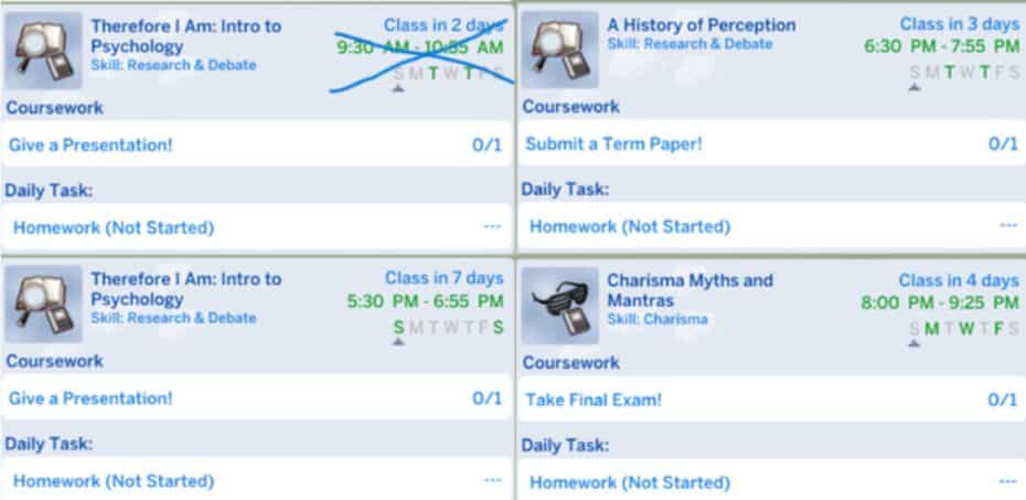 collage academic sim classes