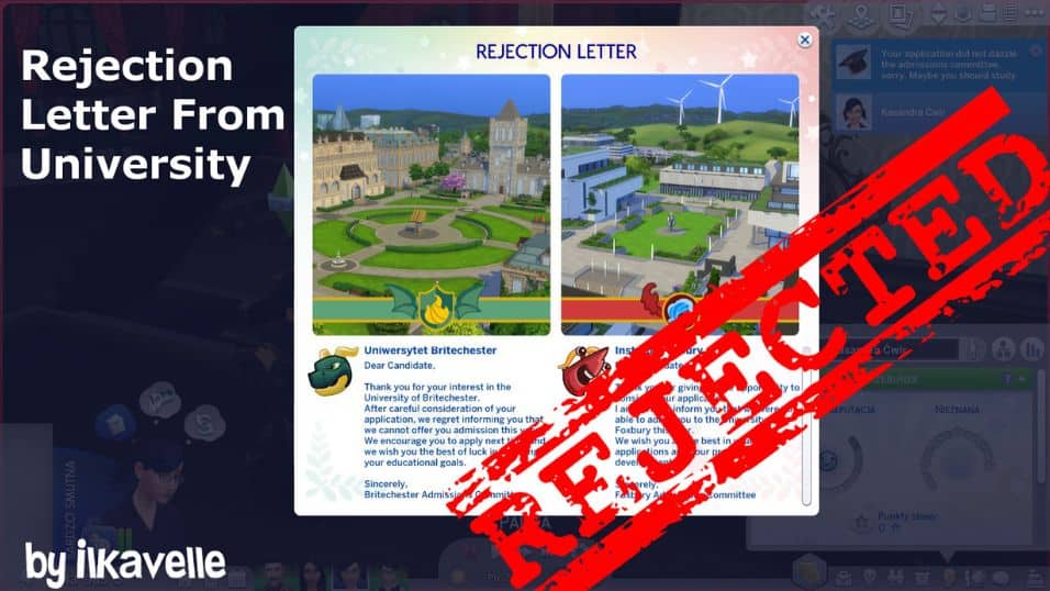 sims universities with big rejection sign