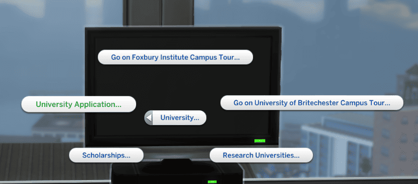 Sims 4 University Application Interakcje