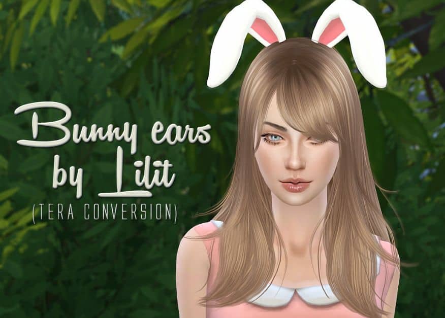 female sim wearing bunny ears