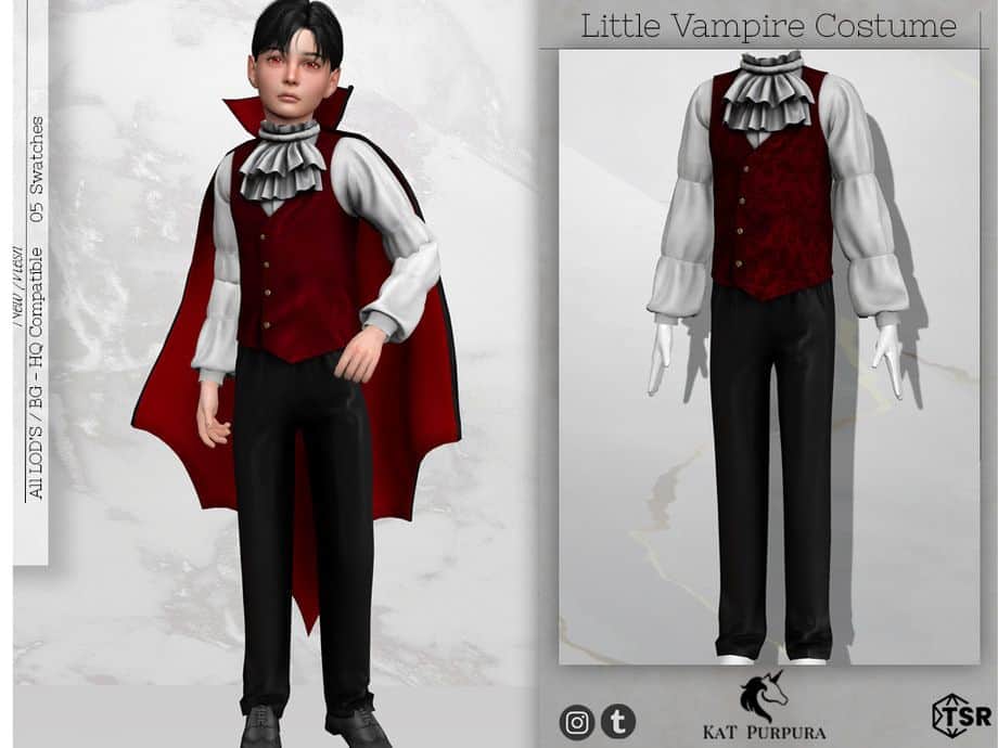kid sim wearing a vampire costume