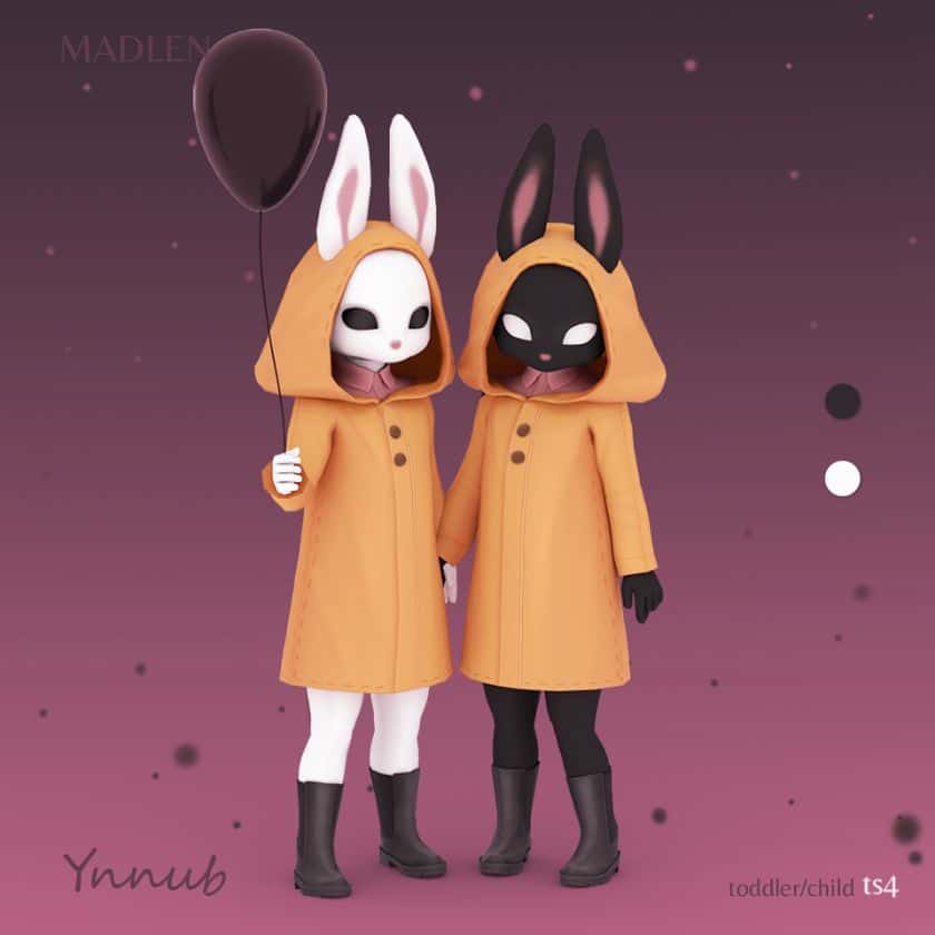 two sim kids wearing bunny costumes