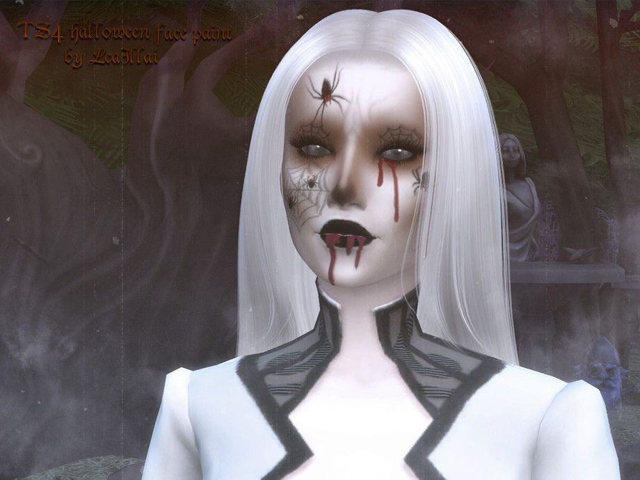 female sims with scary spider and blood face makeup