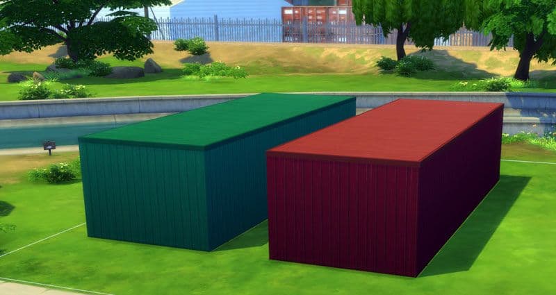 red and green shipping container