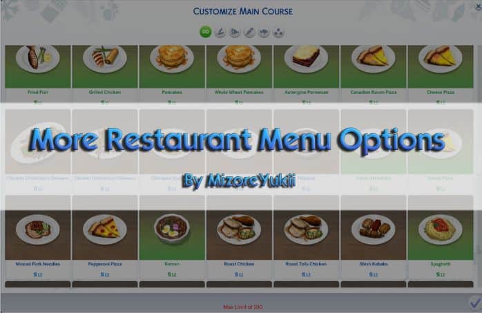collage different sims 4 meals with prices