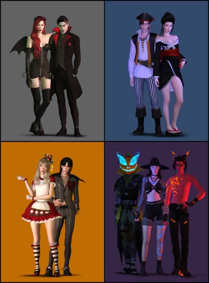 collage of sims 4 Halloween cc costumes