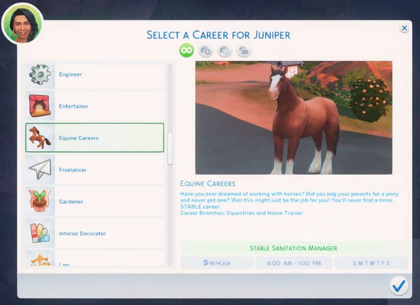 description sims 4 equine career