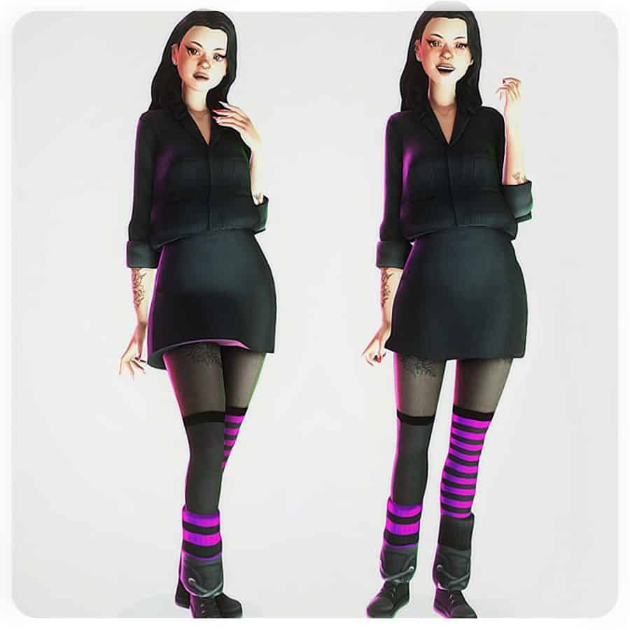 two poses sims girl in black