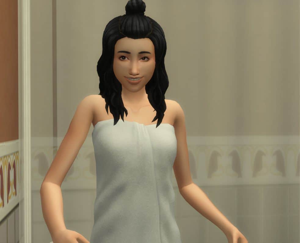 female sim in a towel