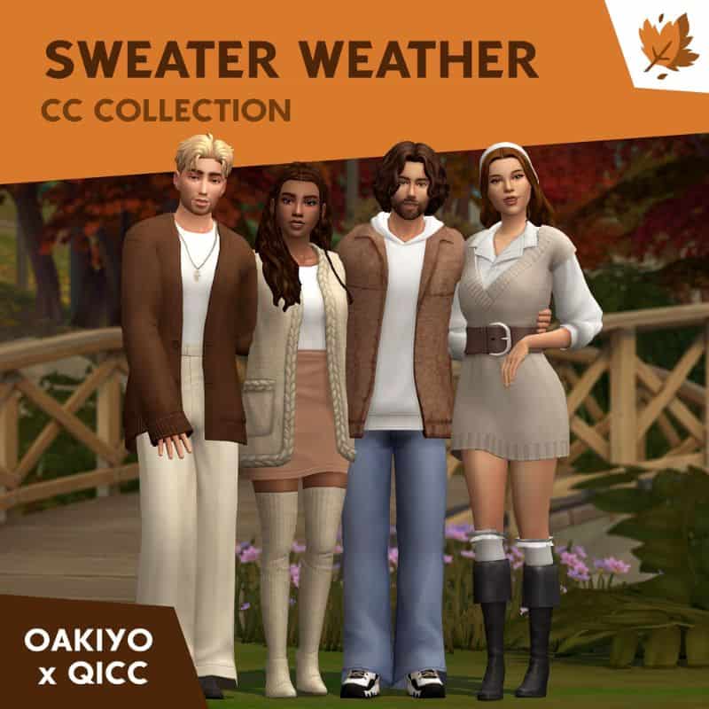 group of sims dressed in fall sweater outfits