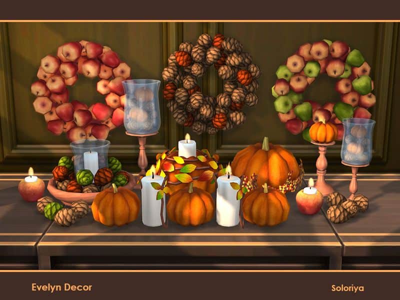 table of pumpkins, garlands and more decor