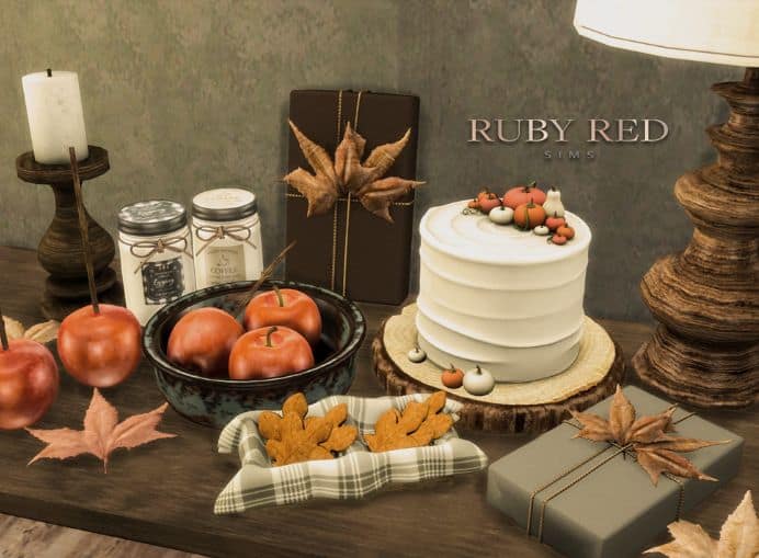 table spread of fall time foods and decor