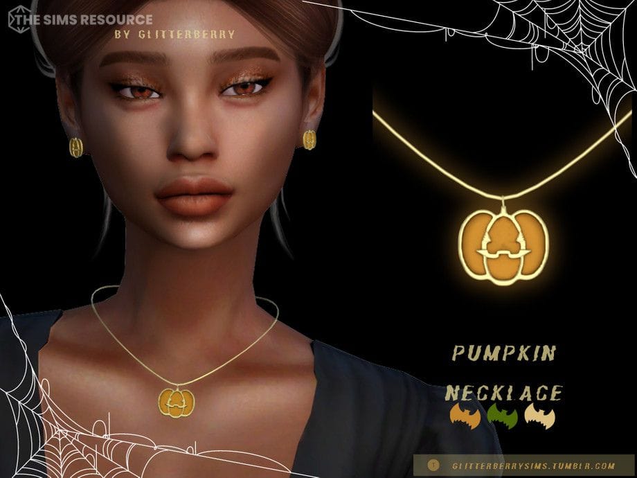 female sims wearing a pumpkin shaped necklace