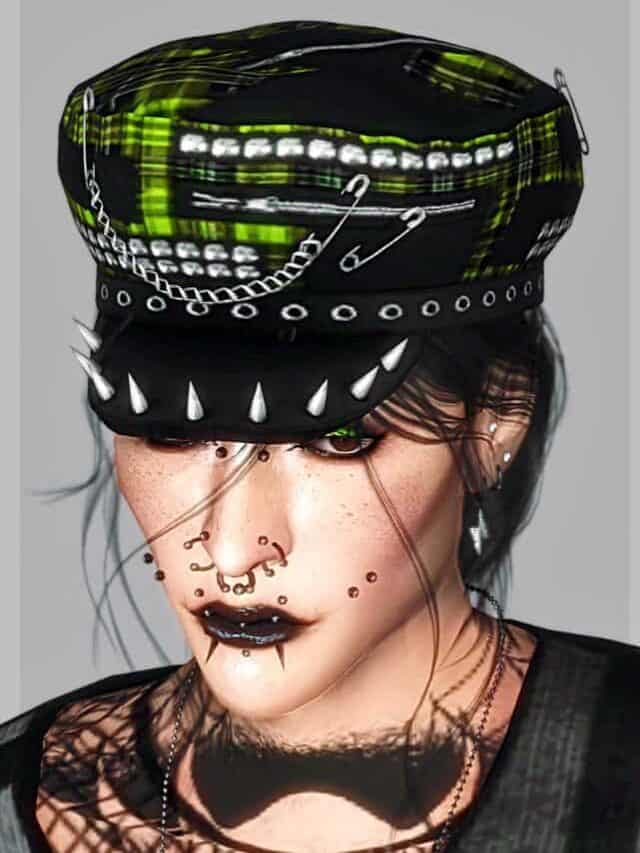 male sim with a spiky and bobby pin hat