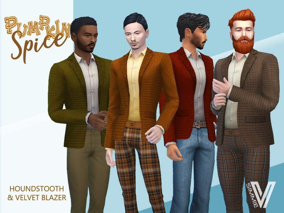 male sims wearing houndstooth & velvet blazers