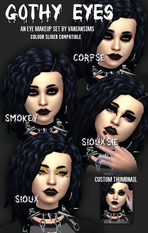 collage of different gothy eye makeup