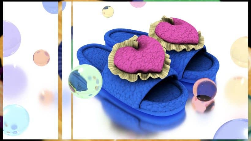 bright blue slippers with purple heart