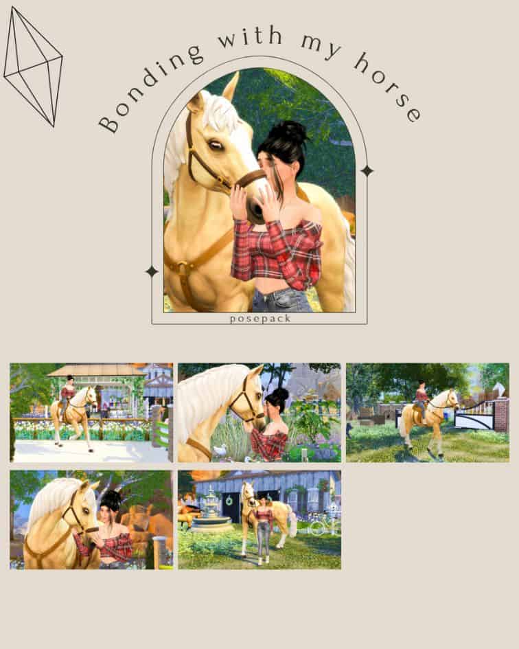 collage sim woman and her horse