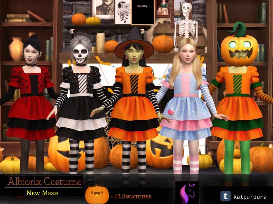 5 child sims dressed up for halloween