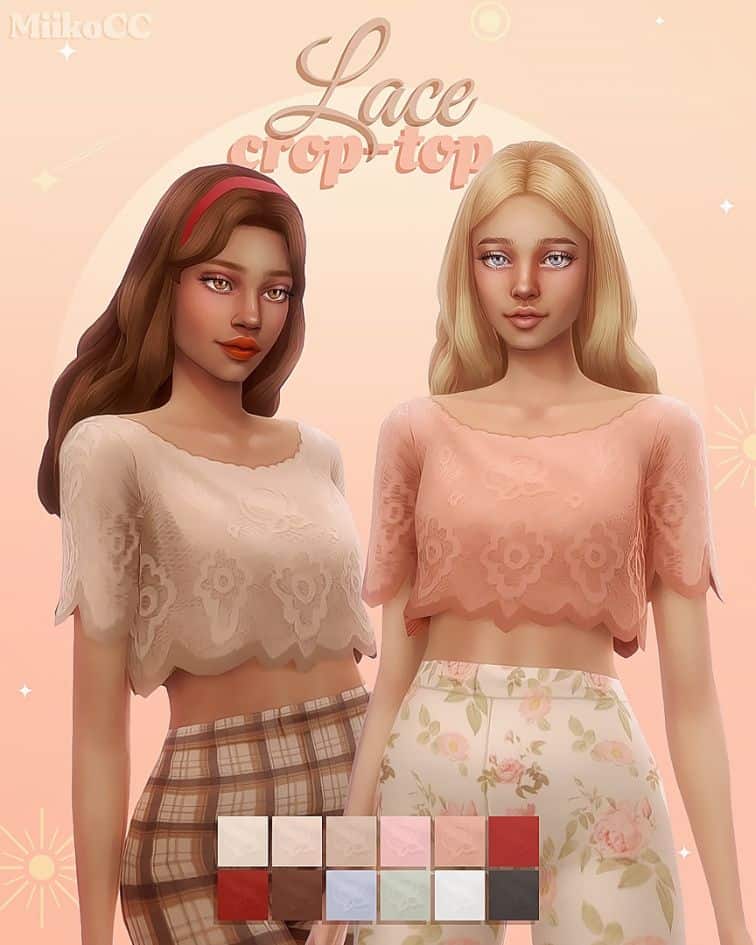 female sims wearing lace crop tops