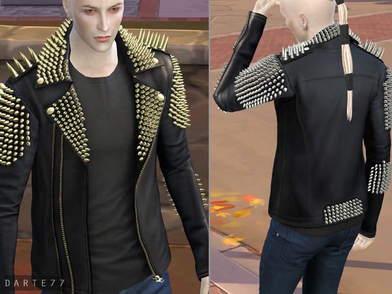 male leather jacket with spikes and metal stud details