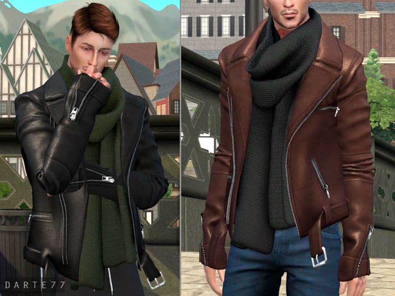 zippered leather jackets with large scarf included