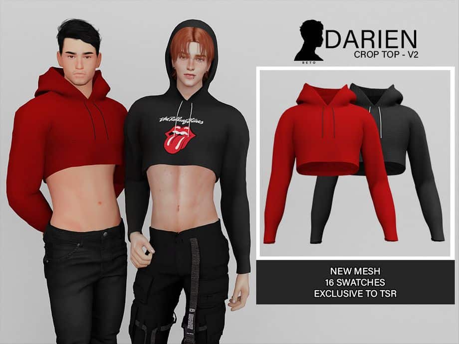 male sims wearing hooded cropped sweaters