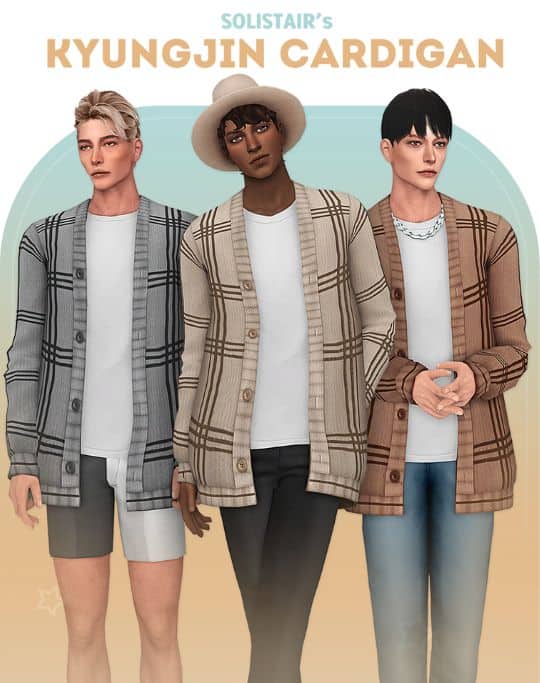 trio of male sims wearing autumn time cardigans