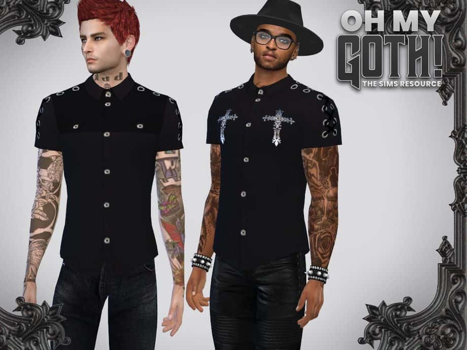 male sims wearing short sleeve black shirts