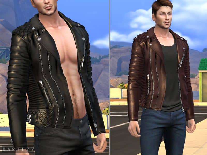 male leather jackets with rushing and zippers