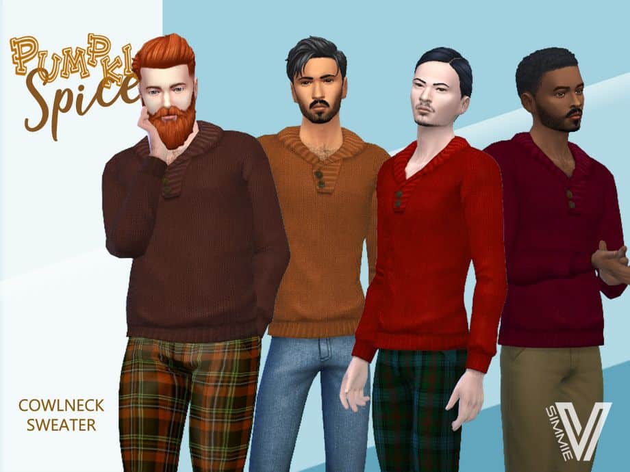 male sims wearing fall color sweaters